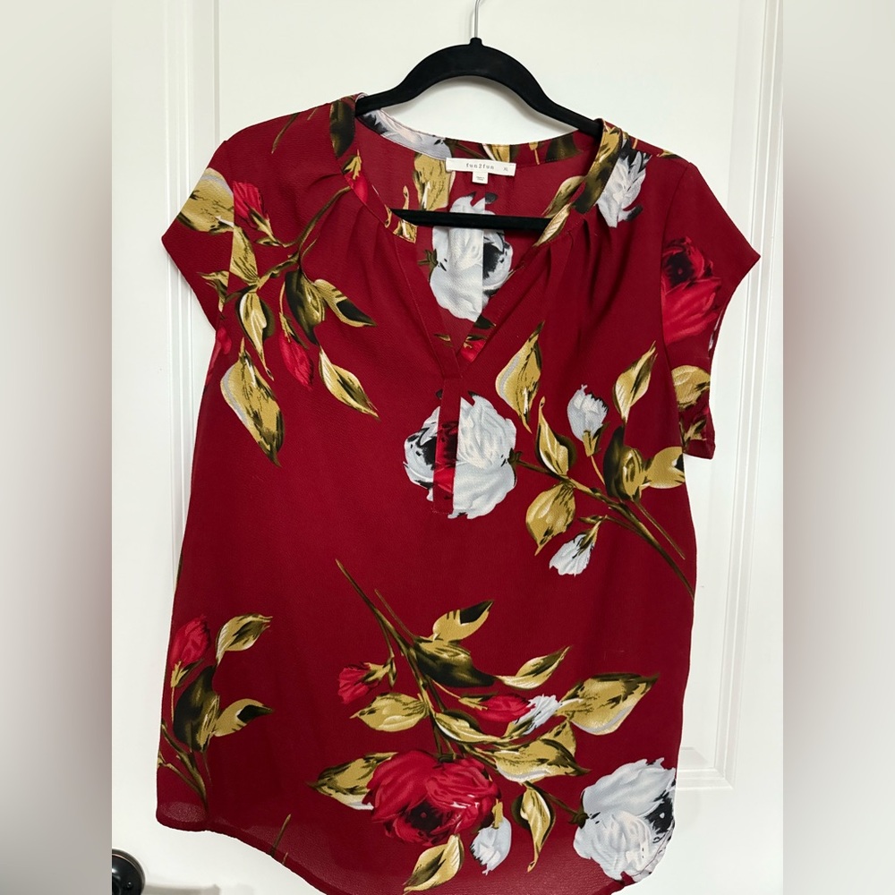 Fun 2 Fun Red Floral Blouse